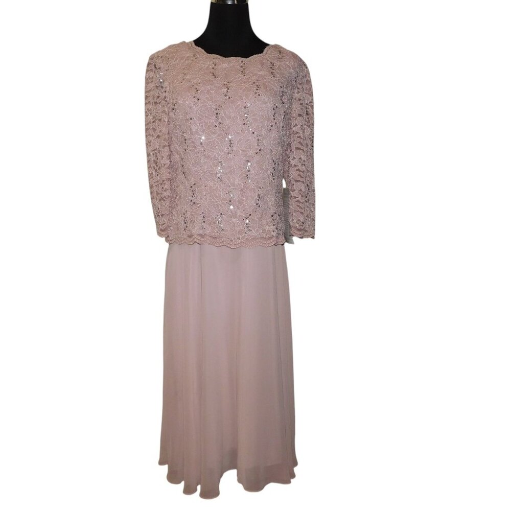 Alex Evenings Blush Pink Lace Overlay Midi Dress